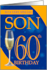 Son 60th Birthday In Blue And Orange With Champagne card