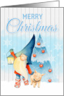 Merry Christmas Scandi Gnome With Pig And Lantern card