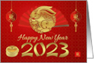 Chinese New Year Symbols Rabbit with Floral Rabbit and Fan card