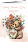 Daughter Bear with Heart Vase and Flowers Valentine’s Day card