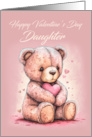 Daughter Valentine with Cute Bear on a Dusky Pink Background card
