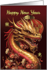 Chinese New Year Golden Dragon with Blossoms and Lantern card