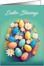 Easter Blessings with Eggs and Flowers, Happy Easter card