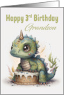 Grandson 3rd Birthday Dragon Standing on a Birthday Cake card