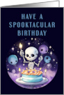 Halloween Birthday With Cute Skeleton and Birthday Cake card