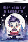 Halloween Birthday With Cute Vampire and Birthday Cake card