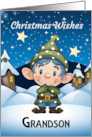 Grandson Little Christmas Elf Dressed in Blue with Little Houses card