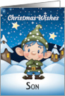 Son Little Christmas Elf Dressed in Blue with Little Houses card