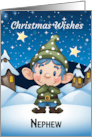 Nephew Little Christmas Elf Dressed in Blue with Little Houses card