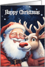 Happy Christmas Santa with Cute Reindeer card