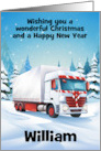 Custom Front Christmas White Truck with Red Holiday Trim card
