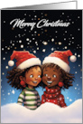 Merry Christmas Two Girls in Christmas Hats and Jumpers card