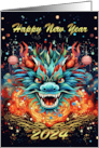 Chinese New Year year of the Dragon with Fireworks and Lanterns card