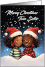 Twin Sister Merry Christmas Two Girls in Christmas Hats and Jumpers card