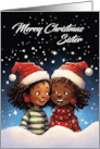 Sister Merry Christmas Two Girls in Christmas Hats and Jumpers card