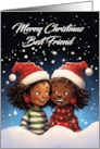 Best Friend Merry Christmas Two Girls in Christmas Hats and Jumpers card