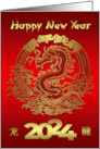 Chinese New Year 2024 Chinese Water Dragon on Red and Gold effect card