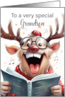 Grandson Funny Christmas Reindeer Singing Christmas Carols card