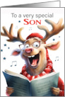 To a Very Special Son Funny Christmas Reindeer Singing Carols card