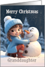 Granddaughter Merry Christmas 3d Girl Building a Snowman card