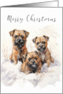 Merry Christmas Watercolor Border Terrier Dogs in the Snow card