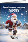 Son Rugby 3d Santa Kicking around in Winter Snow card