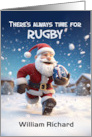 Any Name Rugby 3d Santa Kicking around in Winter Snow card