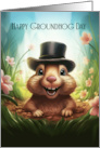 Groundhog Day Greeting Card With Cute Groundhog in Top Hat card