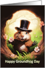 Groundhog Day Greeting Card With Cute Groundhog with Flowers card