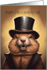 Groundhog Day Greeting Card With Cute Groundhog with Hat card