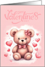 Happy Valentine’s Bear with Bow and Hearts card