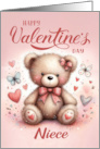 Niece Happy Valentine’s Teddy Bear on a Dusky Pink Background card