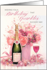 Champagne and Floral Birthday with Paint Drips and Splatters card