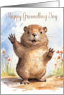 A Cute Little Groundhog Waving with a Shadow Behind card