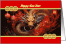 Chinese New Year With Gold Dragon Painting and Gold Coins card