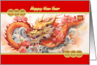 Chinese New Year With Watercolor Dragon Painting and Gold Coins card