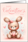 Valentine’s Rabbit with Lots of Hearts on a Subtle Pink Background card