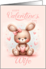 Wife Valentine’s Rabbit with Lots of Hearts a Subtle Pink Background card