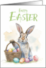 Happy Easter Bunny with a Basket of Colorful Eggs card