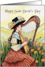 Saint David’s Day Welsh Lady with Welsh Harp and Daffodils card