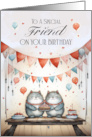 To a Special Friend With Two Cute Cats Holding a Birthday Cake card