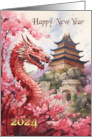 2024 Chinese New Year year of the Dragon with Cherry Blossom card