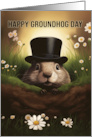 Groundhog Day Greeting Card With Cute Groundhog Emerging card