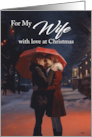 Lesbian Wife Christmas Under a Red Umbrella with a Snowy Sidewalk card