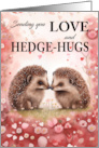 Valentine’s Day with Hedgehogs Pun Hedge Hugs Two loving Hedgehogs card