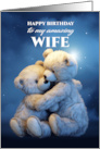 Wife Birthday with two Hugging Teddy Bears Under a Night Sky card