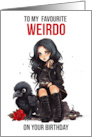 Goth Birthday Female with Cute Raven and Rose Goth Cupcake Weirdo card