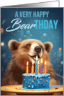 Bear Birthday With cake and Candles Play on Words Bearthsday card