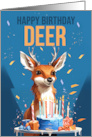 Deer Birthday with Cake and Candles on a Blue Background cute Deer card