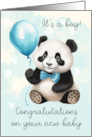 Congratulations on your new Baby Boy with Panda Balloon and Dicky Bow card